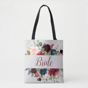 Marsala Navy Blommigt Shabby chic Bröllopsdag Brid Tygkasse