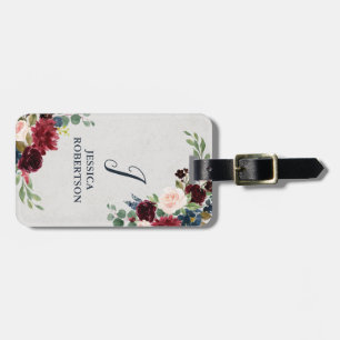 Marsala & Navy Blommigt Shabby chic Monogram Anpas Bagagebricka