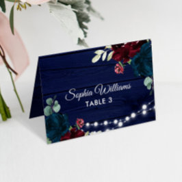 Marsala & Navy blommor Bröllopsplatskort Bordsnummer