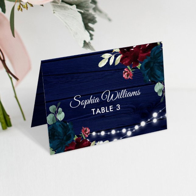 Marsala & Navy blommor Bröllopsplatskort Bordsnummer (Skapare uppladdad)