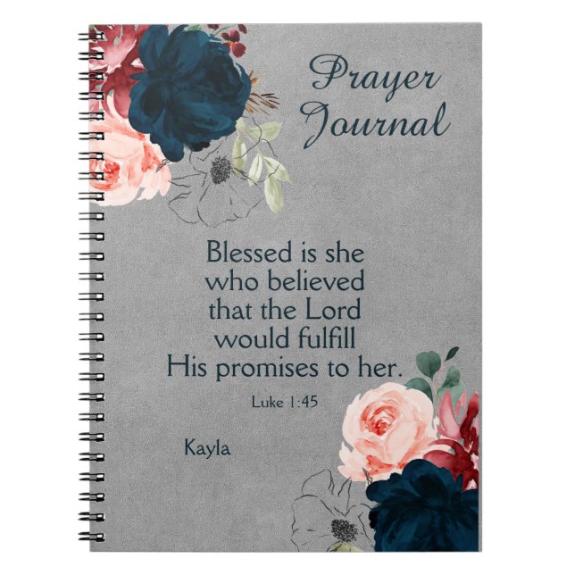 Marsala Navy Blue Blommigt Namn Prayer Journal Anteckningsbok (Framsidan)