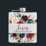 Marsala & Navy Bröllopsdag Groomsman Personlig Fickplunta<br><div class="desc">Marsala & Navy Bröllopsdag Groomsman Personlig Flask är en perfekt för att sippra på bachelor party. Den här anpassningsbar kolven är en roligt för brudens sida. Anpassa genom att klicka på Anpassa den!</div>