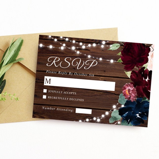 Marsala & Navy Flowers Rustic Wood Bröllop OSA (Skapare uppladdad)