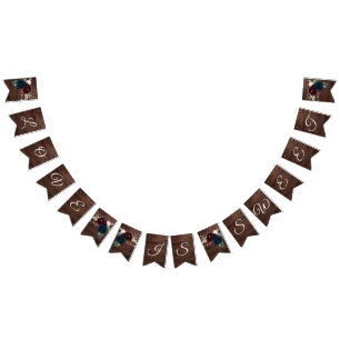 Marsala & Navy Flowers Rustic Wood Bröllop Vimplar