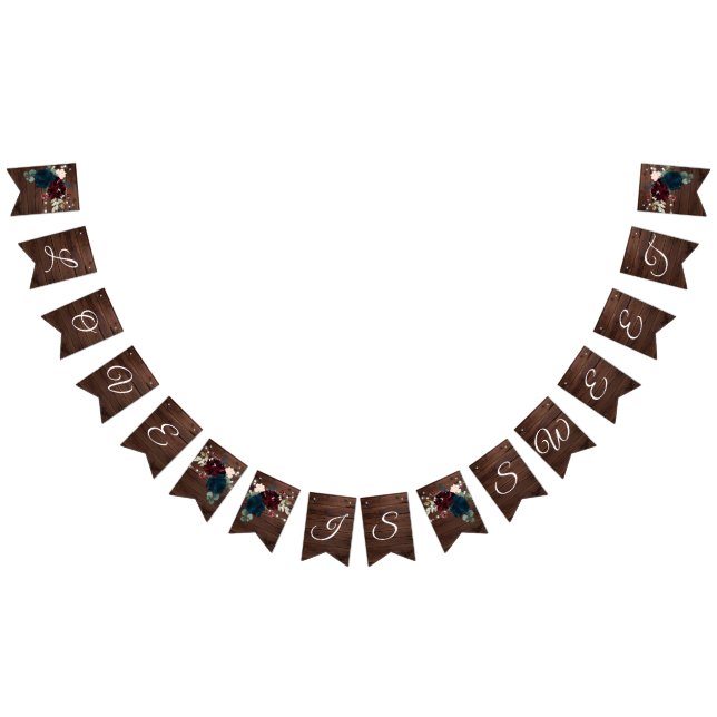 Marsala & Navy Flowers Rustic Wood Bröllop Vimplar (Alla)