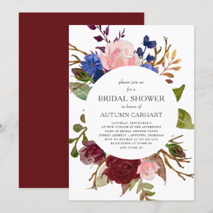 Marsala Navy Rosa Blommigt Circle Möhippa Inbjudningar