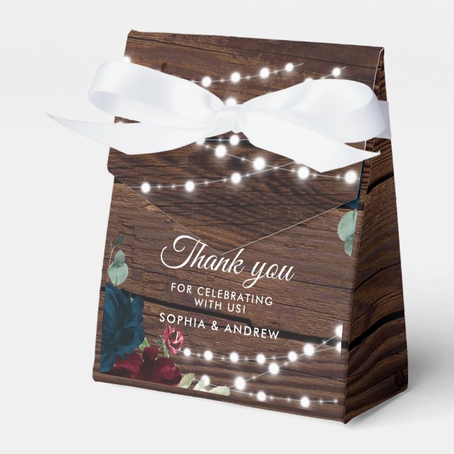 Marsala & Navy Rustic Wedor Favor Box Presentaskar (Framsidan Sidan)