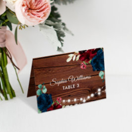 Marsala & Navy Rustic Wood Bröllop Place Card Bordsnummer
