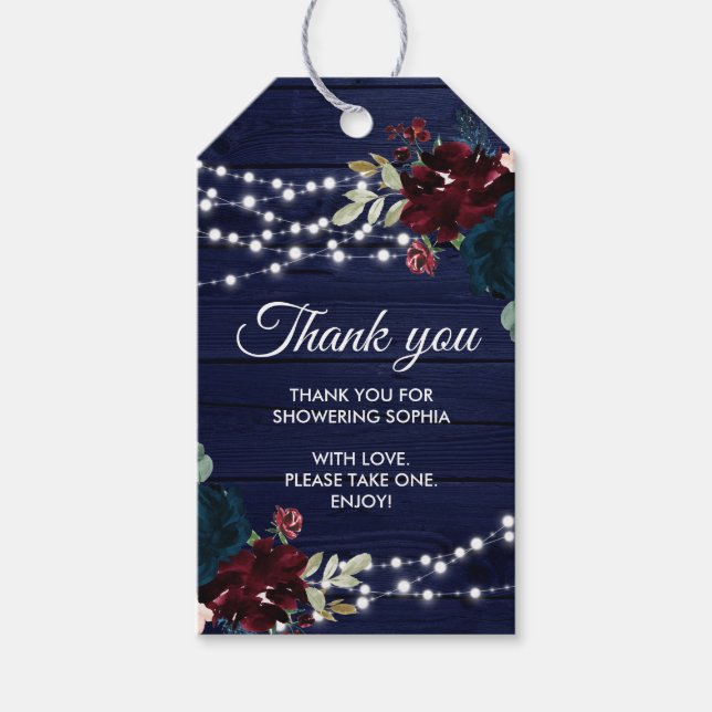 Marsala & Navy Rustic Wood Möhippa Gift Märkres Presentetikett (Framsidan)