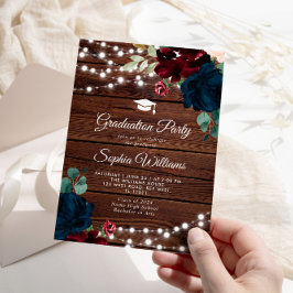 Marsala & Navy Rustic Wood Studentfest Inbjudningar