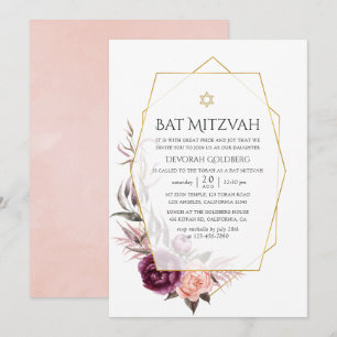 Marsala och Blommigt Geometric Bat mitzvah Inbjudningar