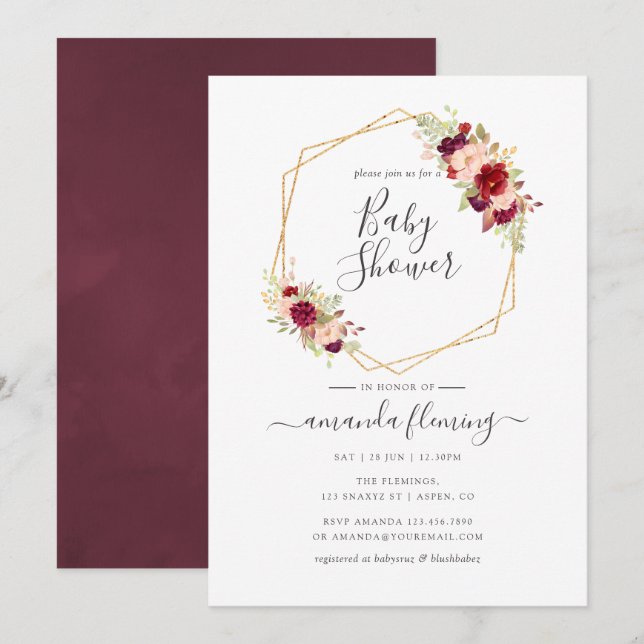 Marsala och  Boho Geometric Baby Shower Inbjudningar (Fram/baksida)