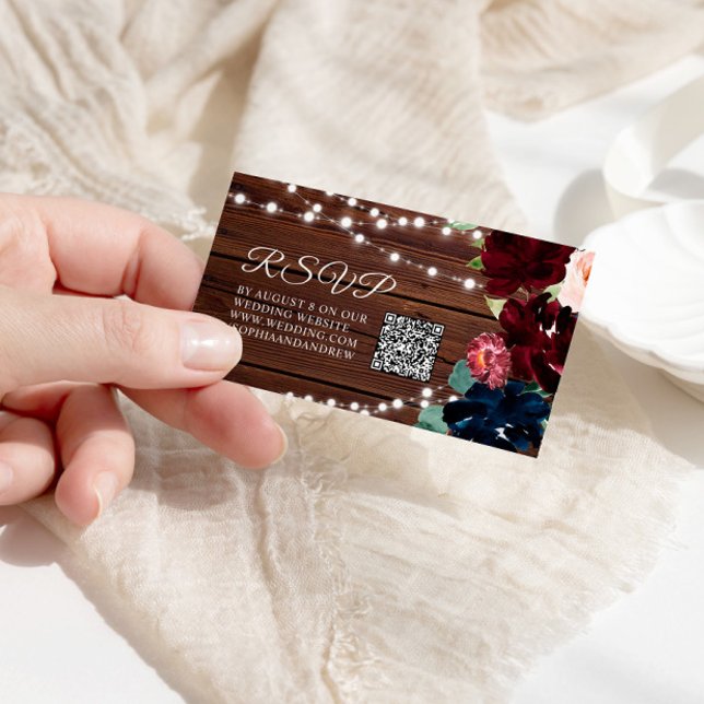 Marsala och Flowers Rustic Bröllop QR OSA Tilläggskort (Skapare uppladdad)