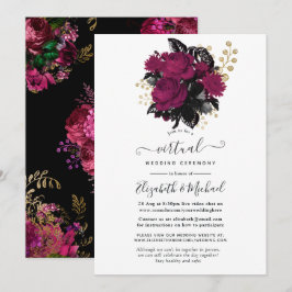 Marsala och guld blomster virtuell bröllop inbjudningar