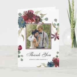 Marsala och Navy Watercolor Blommigt Photo Tack