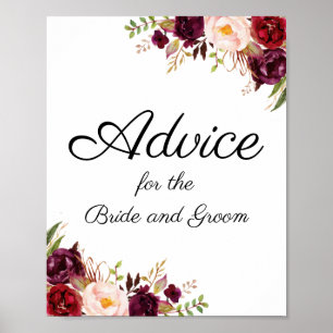 Marsala och Rosa Blommigt Bröllop Advice-Poster Poster