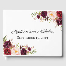 Marsala och Rosa Blommigt Bröllop Guest Bok