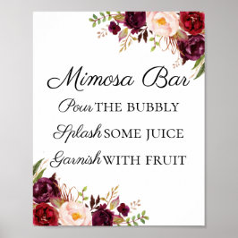 Marsala och Rosa Blommigt Mimosa Pub Sign Poster