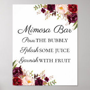 Marsala och Rosa Blommigt Mimosa Pub Sign Poster