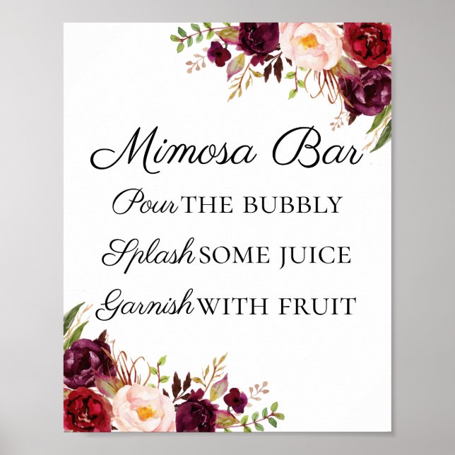 Marsala och Rosa Blommigt Mimosa Pub Sign Poster (Framsidan)