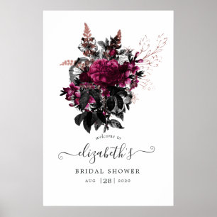 Marsala och Rose Gold Blommig Bröllopsfest Välkomm Poster
