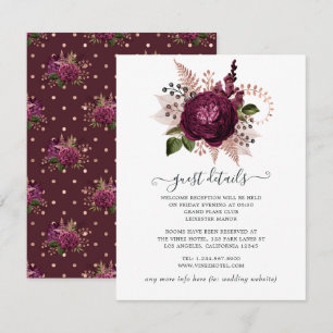 Marsala och Rose Gold Blommig Bröllopsgäst Informa Tilläggskort