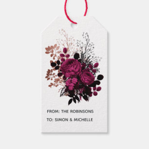 Marsala och Rose Gold Blommig Presentetikett