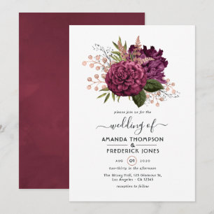 Marsala och Rose Gold Blommig Vintage Bröllop Inbjudningar