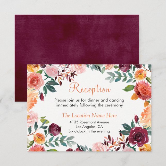 Marsala Orange Botanical Garden Bröllopskort Tilläggskort (Fram/baksida)