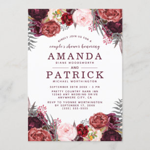 Marsala Peony Fall Boho Par Shower-inbjudningar Inbjudningar