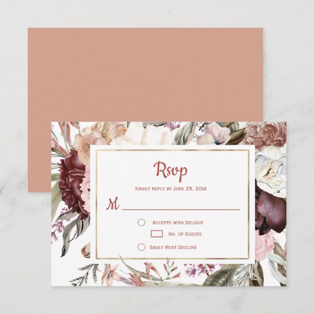 Marsala Persika Terrakotta Rosa Blommig RSVP OSA Kort (Fram/baksida)