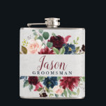 Marsala & personlig för marinbröllopsdagGroomsman Fickplunta<br><div class="desc">Marsala & flaskan för personlig för marinbröllopsdagGroomsman är perfekta för att läppja på ungkarlpartyet.  Presentera ditt marinblåa och för burgundy blommashabby chic för bröllop tema,  är denna beställnings- flaska en roligt måste ha för din brudens sida.  Personifiera,  genom att klicka ",  skräddarsy den"!</div>