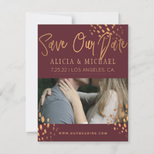 Marsala PHOTO Faux Metall Gold Foil Typography Spara Datumet
