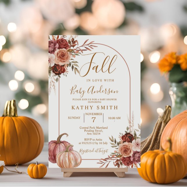Marsala Pumpkin Arch faller in i kärlek Baby Showe Inbjudningar (Skapare uppladdad)