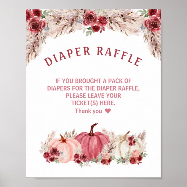 Marsala Pumpkin Baby Shower Diaper Raffle Sign Poster (Framsidan)