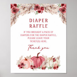 Marsala Pumpkin Baby Shower Diaper Raffle Sign Poster
