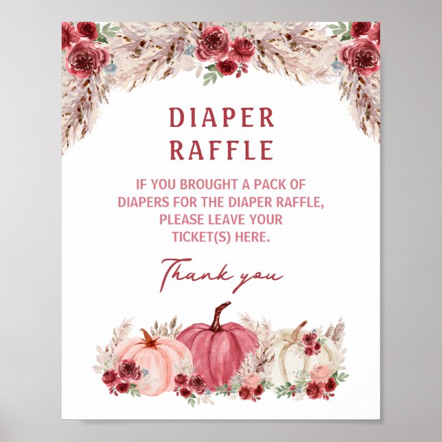 Marsala Pumpkin Baby Shower Diaper Raffle Sign Poster (Framsidan)