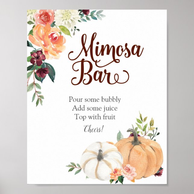 Marsala Pumpkin Blommigt Mimosa Pub Sign Poster (Framsidan)