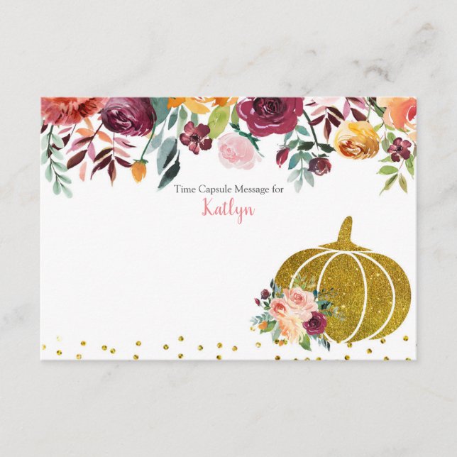 Marsala Pumpkin First Birthday Time Capsule Card Tilläggskort (Framsida)
