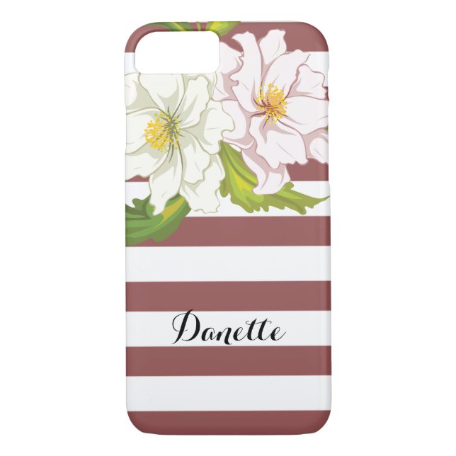 Marsala rand och rosa blommor modern blommigt Case-Mate iPhone skal (Baksida)