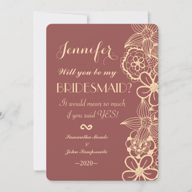 Marsala Red and Creamy Gult Blommönster Inbjudningar (Framsida)