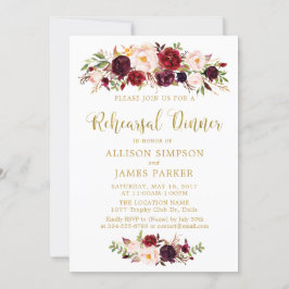 Marsala Red Autumn Guld Rehearsal Dinner Card Inbjudningar