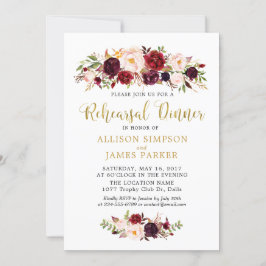 Marsala Red Autumn Guld Rehearsal Dinner Card Inbjudningar
