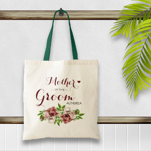 Marsala Red Blommigt Mor i Groom Tygkasse