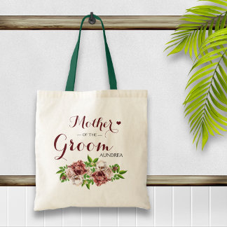 Marsala Red Blommigt Mor i Groom Tygkasse