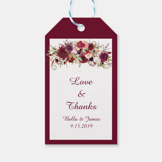 Marsala Red Blommigt Wedding Favor Gift-Märkre Presentetikett (Framsidan)
