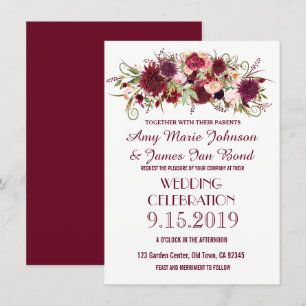 Marsala Red Burgundy Blommigt bröllopsinbjudningar Inbjudningar