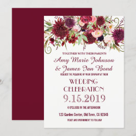 Marsala Red Burgundy Blommigt Chic Bröllopskort Inbjudningar