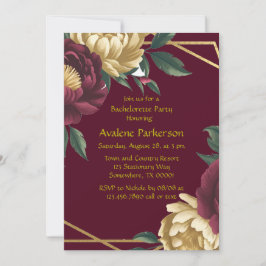 Marsala Red Guld Peony Geometric Bachelorette Part Inbjudningar