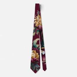 Marsala Red och Guld Peony Bröllop Groom Slips